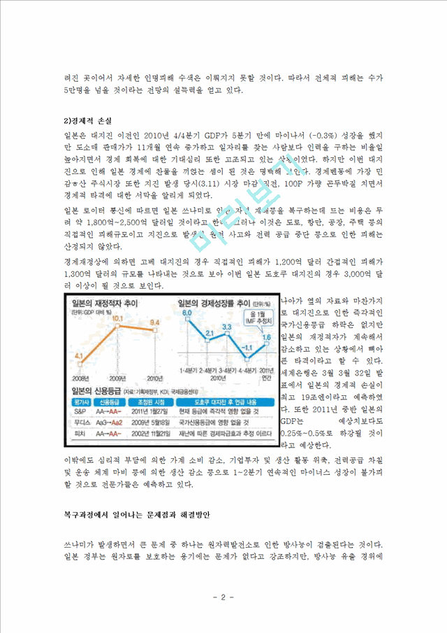 [사회과학] 세계문화기행 - 쓰나미가 일본에 가져다 준 피해사항을 조사, 복구과정의 문제점과 해결방안, 우리나라에서 일어날 경우 대비사항.hwp